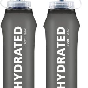 2 Pack Soft Water Bottle, TPU Collapsible Flask Foldable Bottles 750ml for Hydration Pack, BPA-Free Running Bottles for Running Hiking Cycling Climbing GRAY