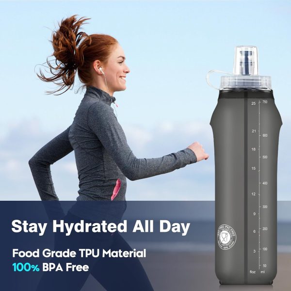 2 Pack Soft Water Bottle, TPU Collapsible Flask Foldable Bottles 750ml for Hydration Pack, BPA-Free Running Bottles for Running Hiking Cycling Climbing GRAY - Image 4