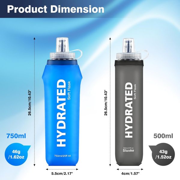 2 Pack Soft Water Bottle, TPU Collapsible Flask Foldable Bottles 750ml for Hydration Pack, BPA-Free Running Bottles for Running Hiking Cycling Climbing GRAY - Image 6