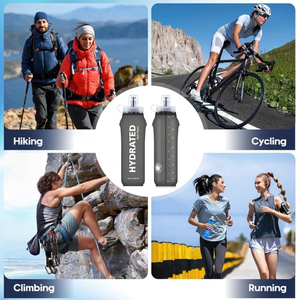 2 Pack Soft Water Bottle, TPU Collapsible Flask Foldable Bottles 750ml for Hydration Pack, BPA-Free Running Bottles for Running Hiking Cycling Climbing GRAY - Image 7