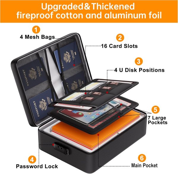 DocSafe 5200°F Document Organizer with Lock,Upgraded Heat Insulated Fireproof＆Waterproof Box 8 Layers File Organizer,Portable Home Travel Safe Storage for Important Documents, Files and More - Image 6