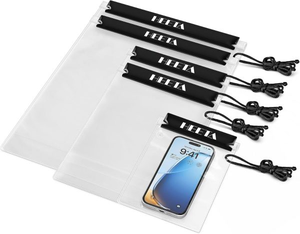 5-Pack Clear Waterproof Dry Bag, Water Tight Cases Pouch Dry Bags for Camera Mobile Phone Maps, Kayaking Boating Document Holder