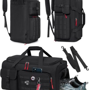 Gym Bag for Men, 45L Sports Travel Duffel Bag with Shoe & Laptop Compartment, Gym Workout Backpack Carry On Weekender Bag Overnight Backpack for Travel, Black