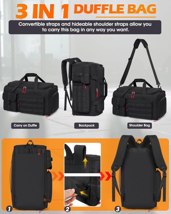 Gym Bag for Men, 45L Sports Travel Duffel Bag with Shoe & Laptop Compartment, Gym Workout Backpack Carry On Weekender Bag Overnight Backpack for Travel, Black - Image 2