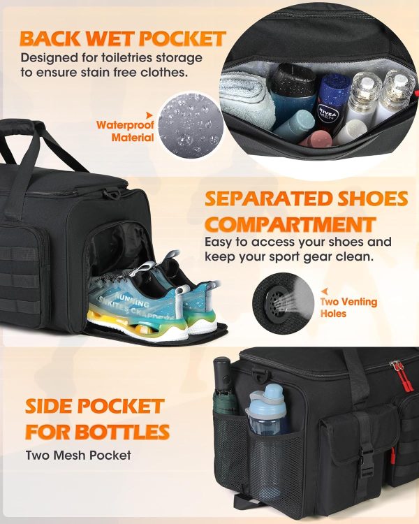 Gym Bag for Men, 45L Sports Travel Duffel Bag with Shoe & Laptop Compartment, Gym Workout Backpack Carry On Weekender Bag Overnight Backpack for Travel, Black - Image 6