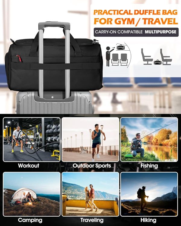 Gym Bag for Men, 45L Sports Travel Duffel Bag with Shoe & Laptop Compartment, Gym Workout Backpack Carry On Weekender Bag Overnight Backpack for Travel, Black - Image 7