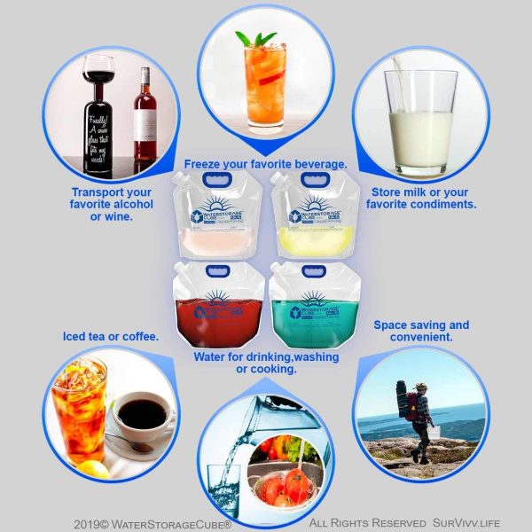 WaterStorageCube Premium Collapsible Water Container Bag, BPA Free Food Grade Clear Plastic Storage Jug for Camping Hiking Backpack Emergency, No-Leak Freezable Foldable Water Bottle 1.3/2.6 Gallon - Image 2